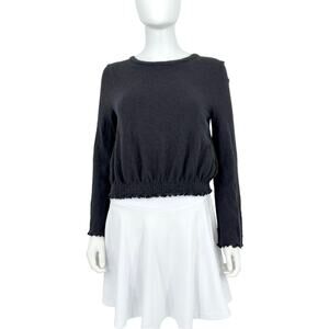 Madewell Women’s Scoop Neck Texture & Thread Black Long Sleeve Bunched Sweater